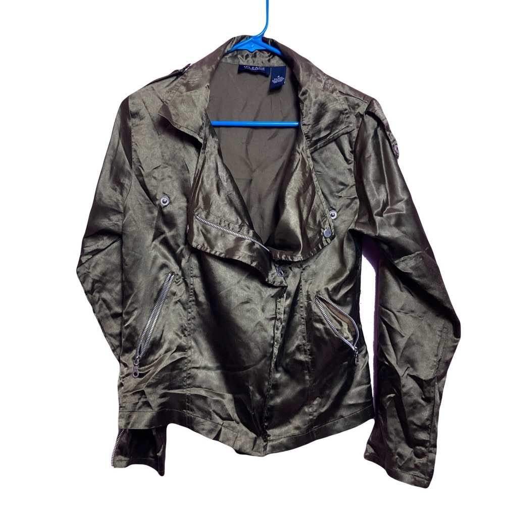 Mileage Green Satin Motorcycle Blazer Top Size Medium